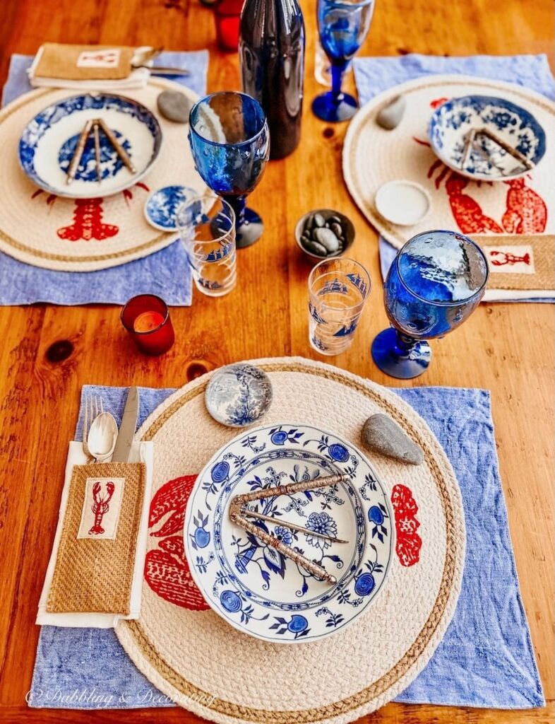 Red white and blue summer table setting.