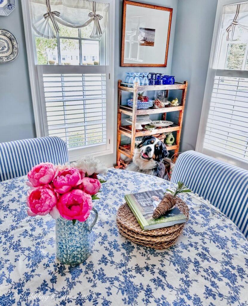 Breakfast Nook with Bernese Mountain Dog and Cobblers Rack