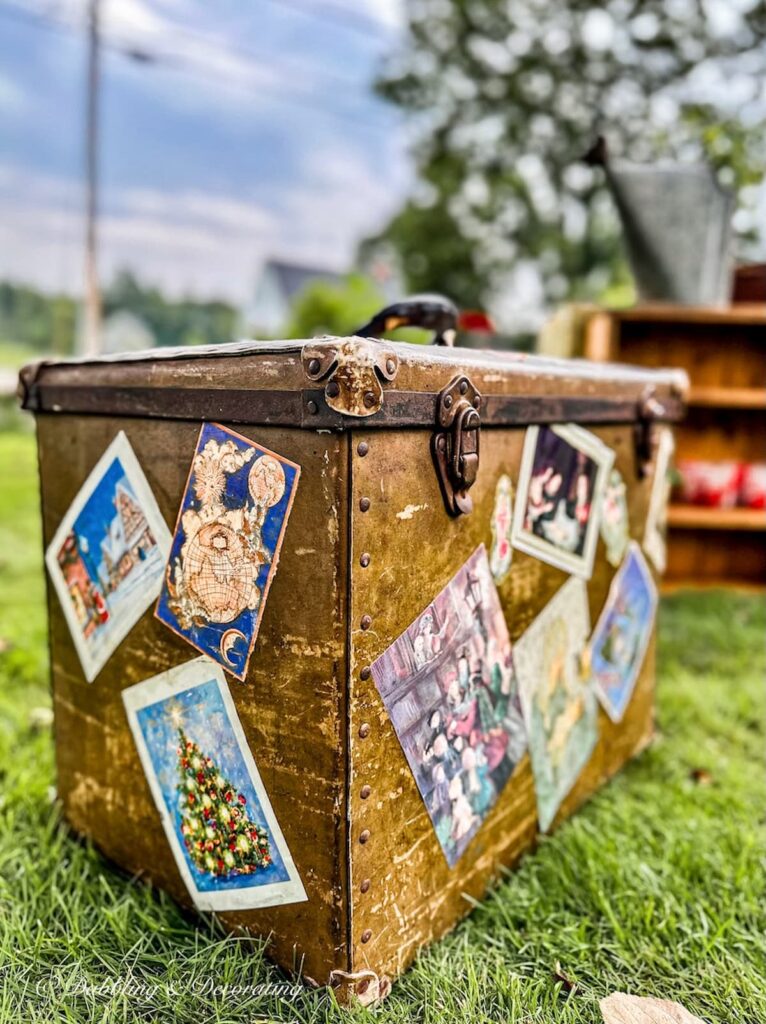 Vintage suitcase with postcards