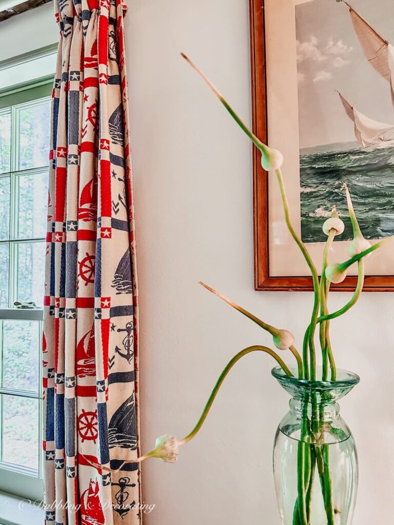 Garlic Scapes in Nautical Vase