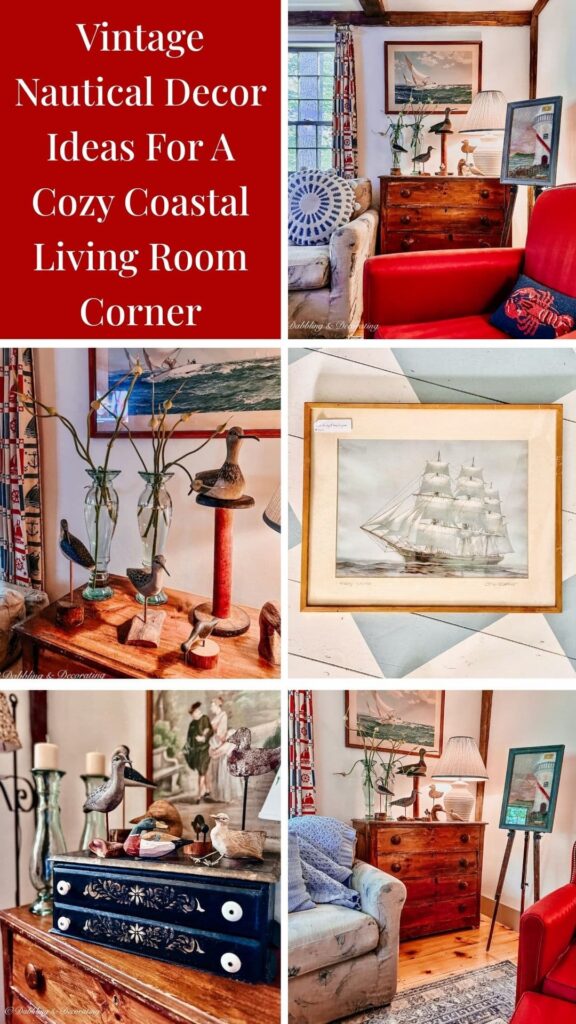 Vintage Nautical Decor Ideas for a Cozy Coastal Living Room Corner photo collage.