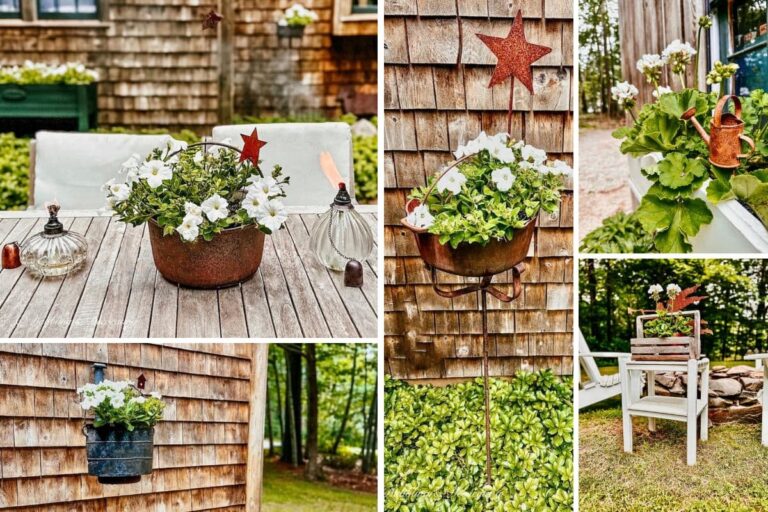 Vintage Planter Ideas with White Petunias for a Rustic Summer Look