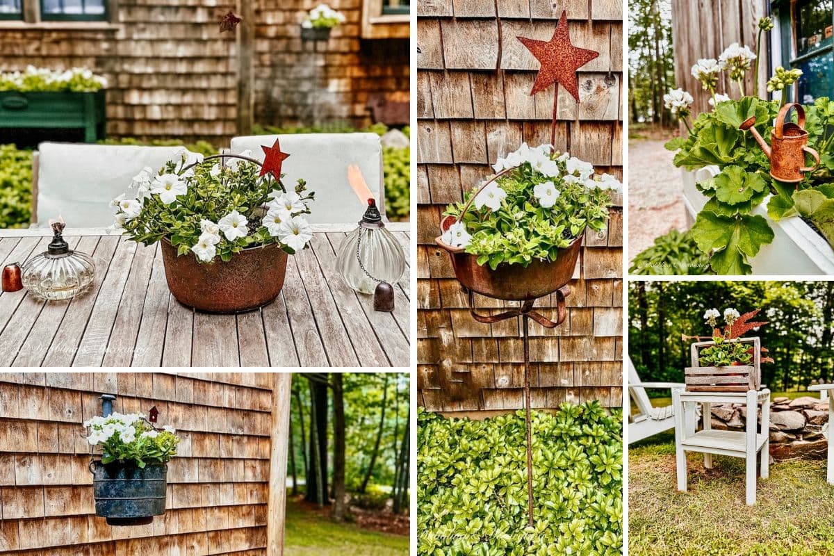 Vintage Planter Ideas with White Petunias for Outdoor Summer Charm