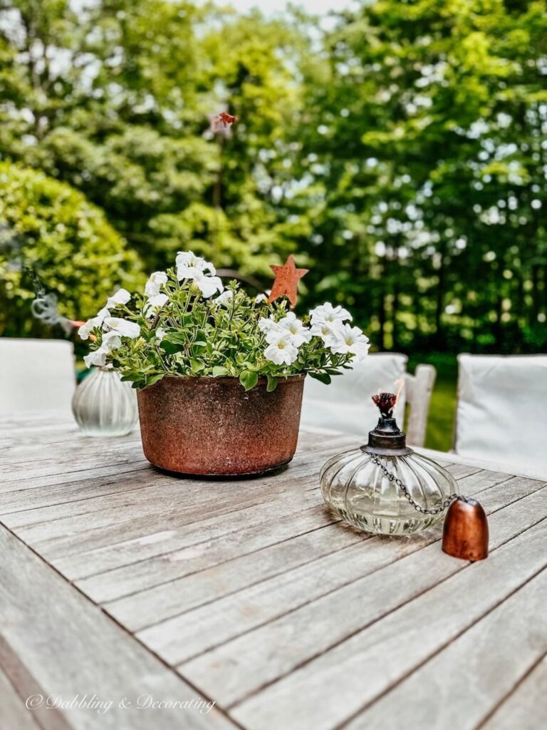 White Summer Flowers Rustic Outdoor Centerpiece