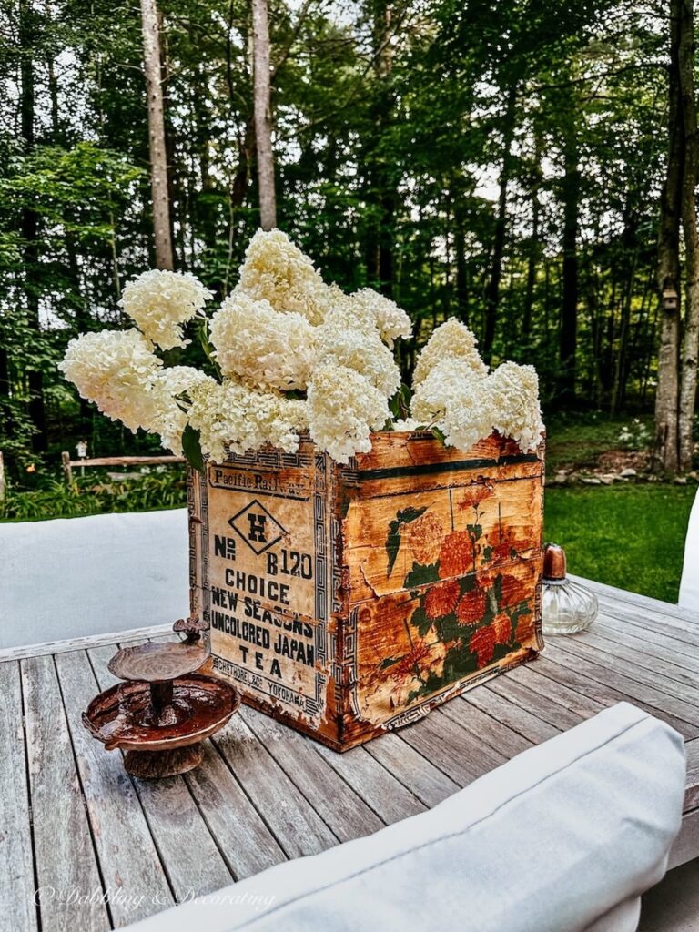 Vintage crate with Limelight Hydrangeas