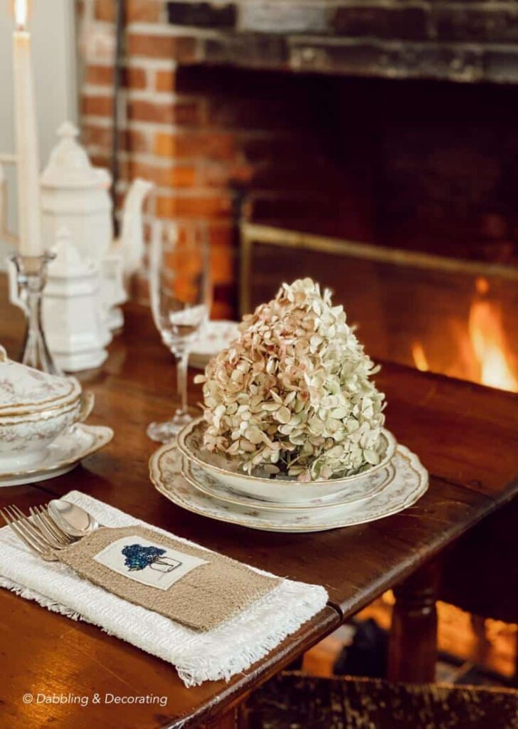 Colonial House Design Living Room fireside table setting.