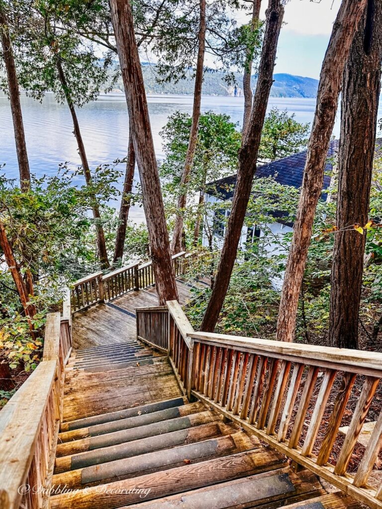 Staircase to lake side cottage