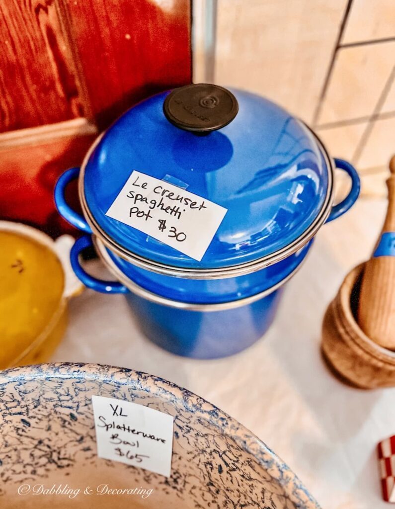 Blue Le Crueset Spaghetti Pot at country estate sale