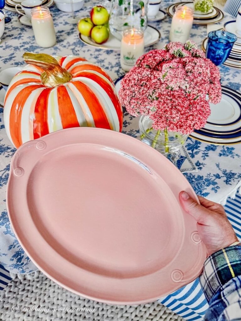 Vintage Pink Platter with Orange Pumpkin