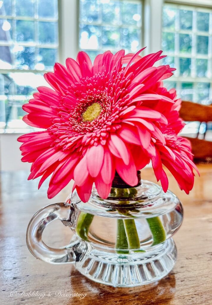 Pink Daisy in Small Oil Lantern, unique flowers vase.