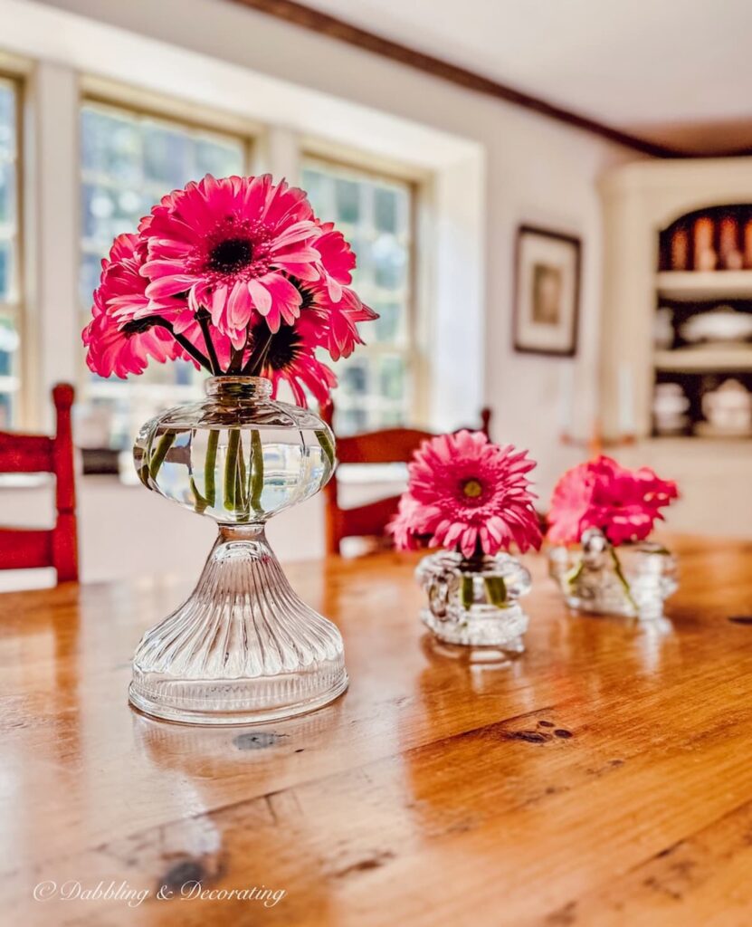 Pink Flowers in Oil Lanterns, unique flowers vase.