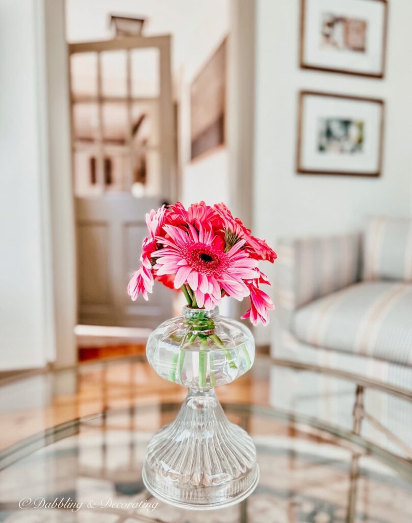 Oil Lamp Vase with Pink Daisies Flowers, unique flowers vase.