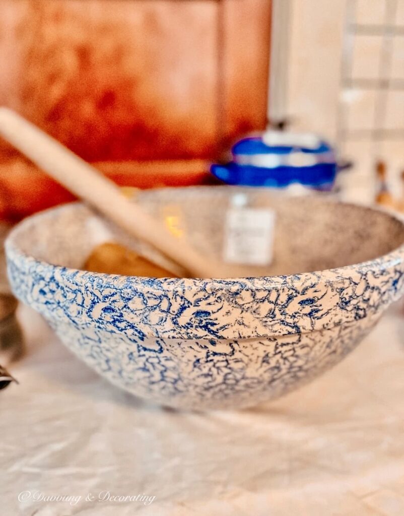 Extra Large Blue Spongeware Bowl at country estate sale