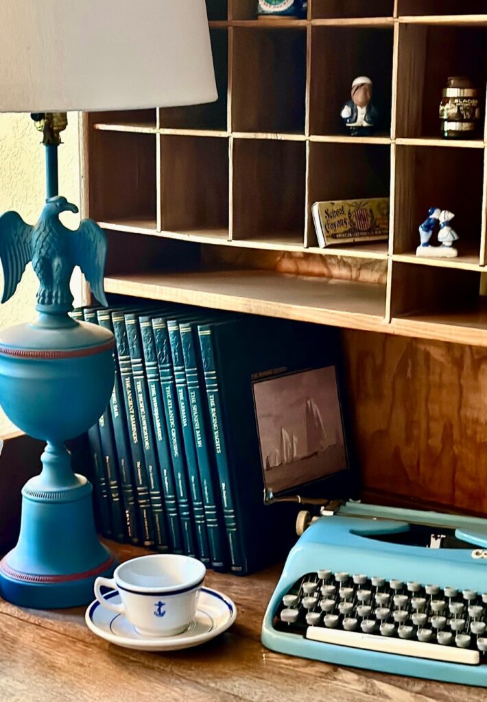 Vintage blue desk decor