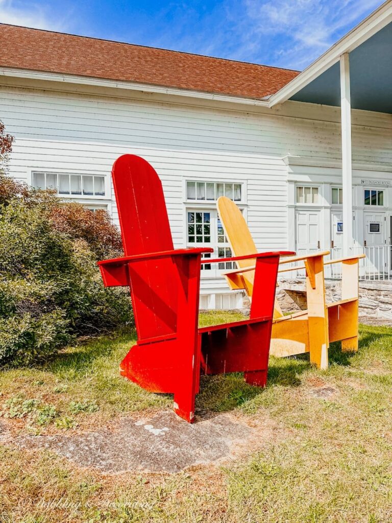Leisure Line Adirondack Chairs Red and Yellow