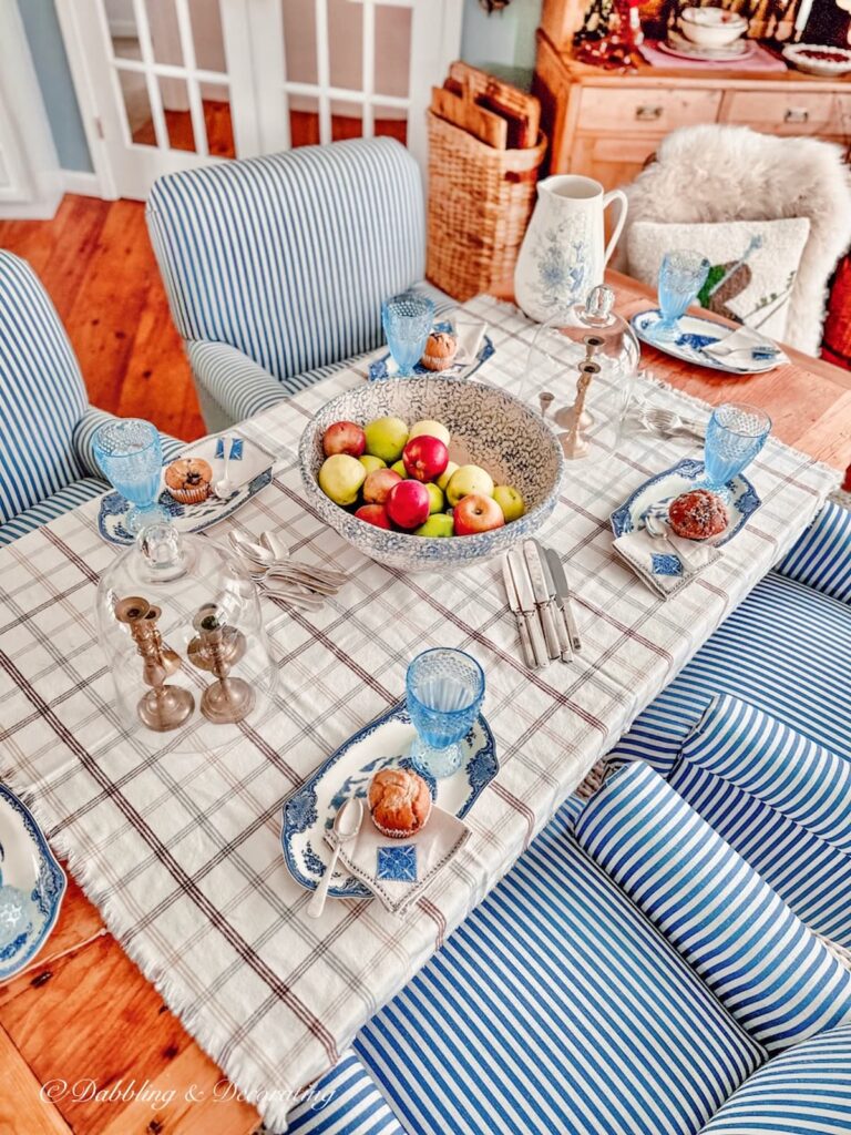 Blue and White Fall Table Setting
