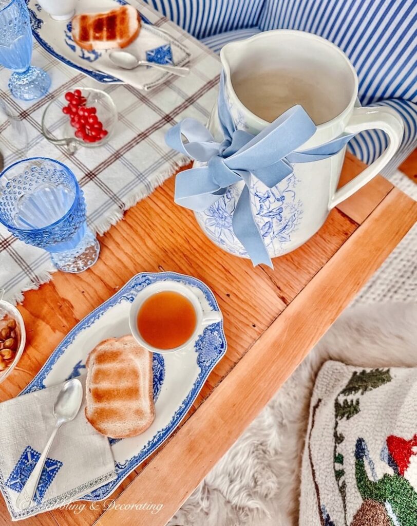 Blue and White Pitcher with Bow