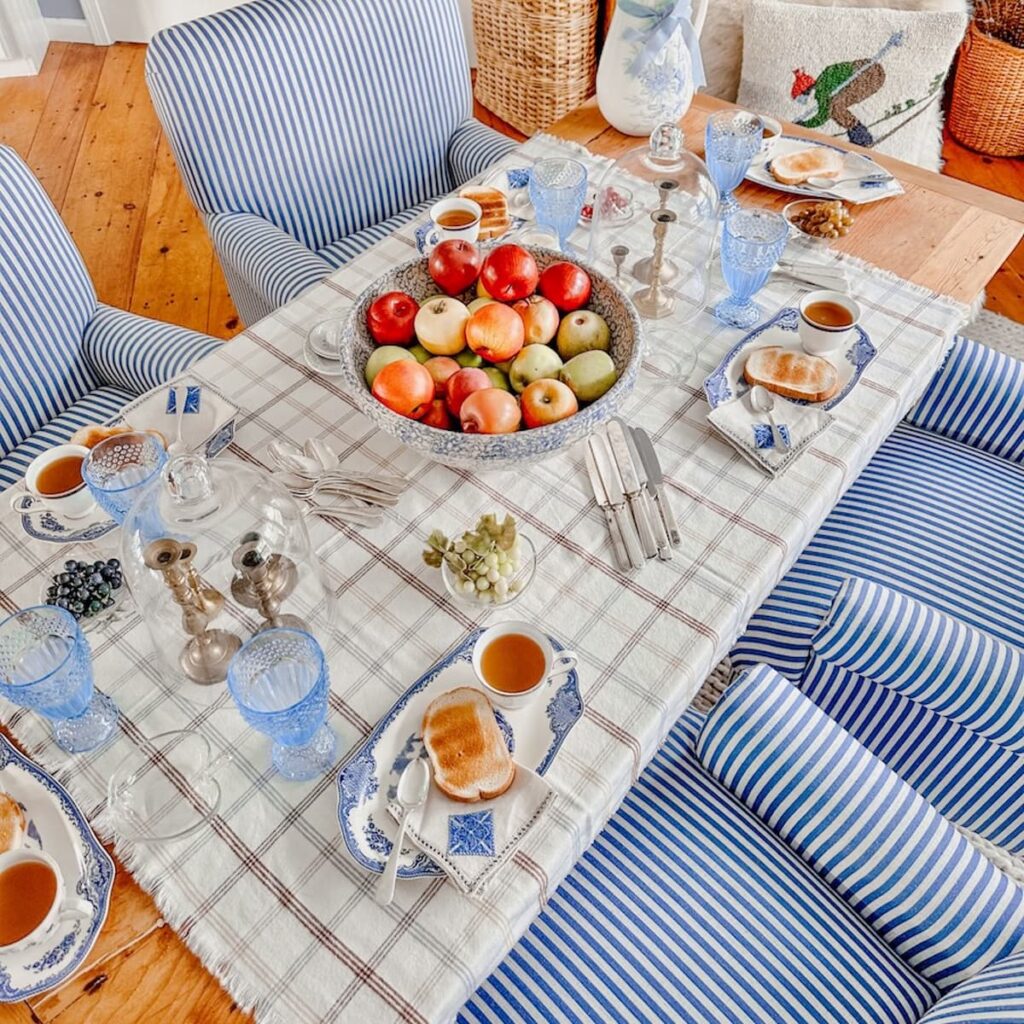 Thrifted Tea and Toast Blue and White Vintage Table Setting 