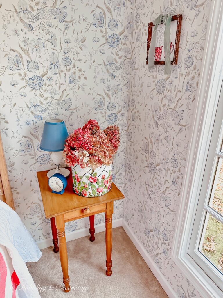 Pink Hydrangeas Arrangement in Bedroom, Forage Basket Arrangements