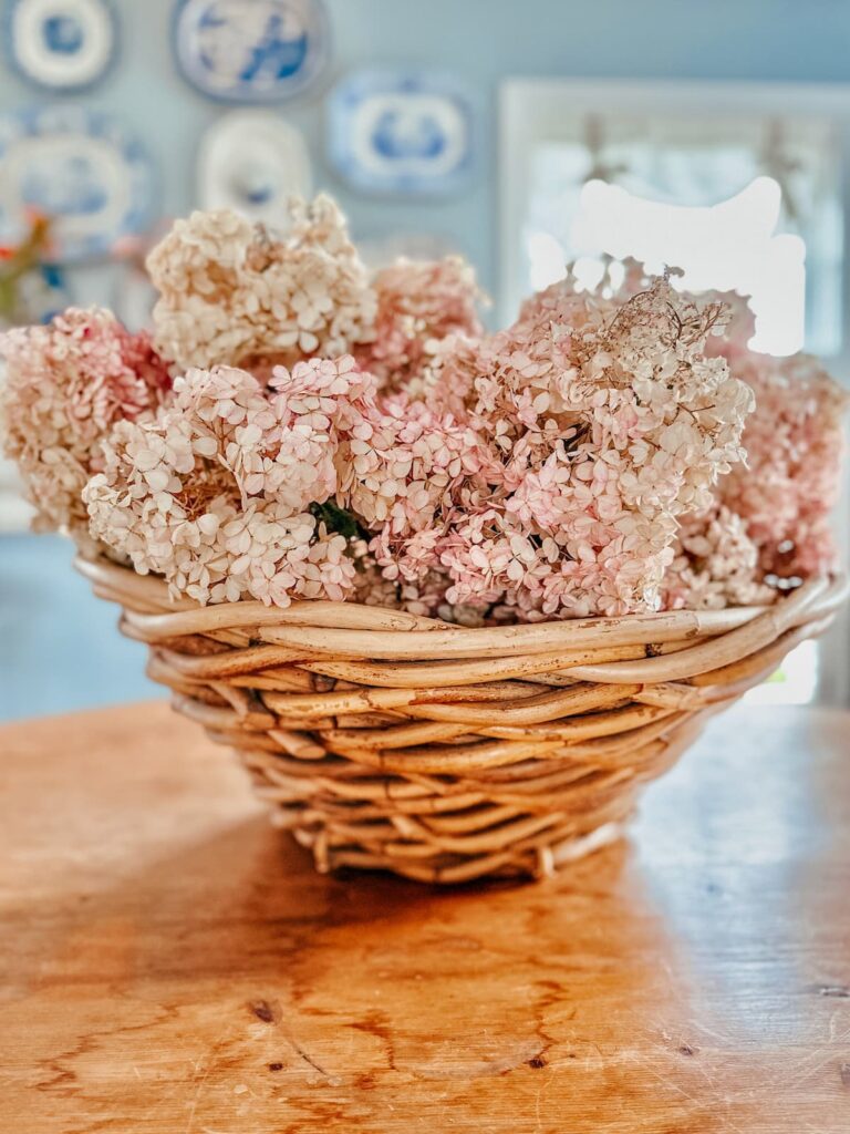 Basket of Pink Hydrangeas, Forage Basket Arrangements