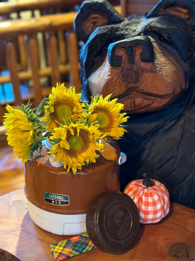 Wooden Bear with Sunflowers