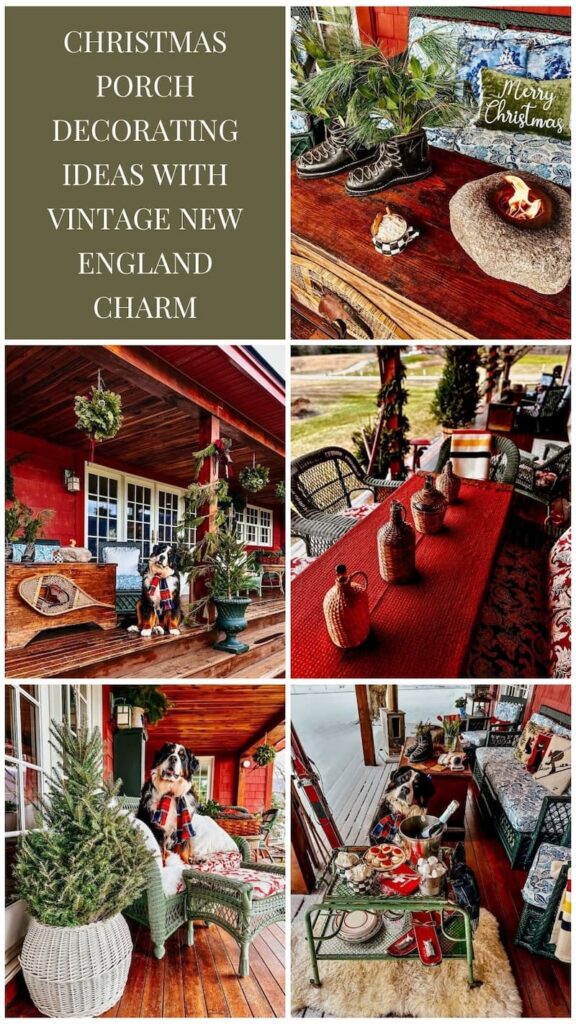 Christmas Porch Decorating Ideas with Vintage New England Charm photo collage.