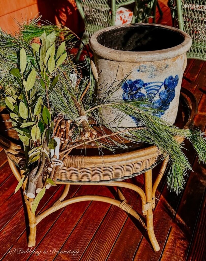 Antique Crock with Holiday Greens