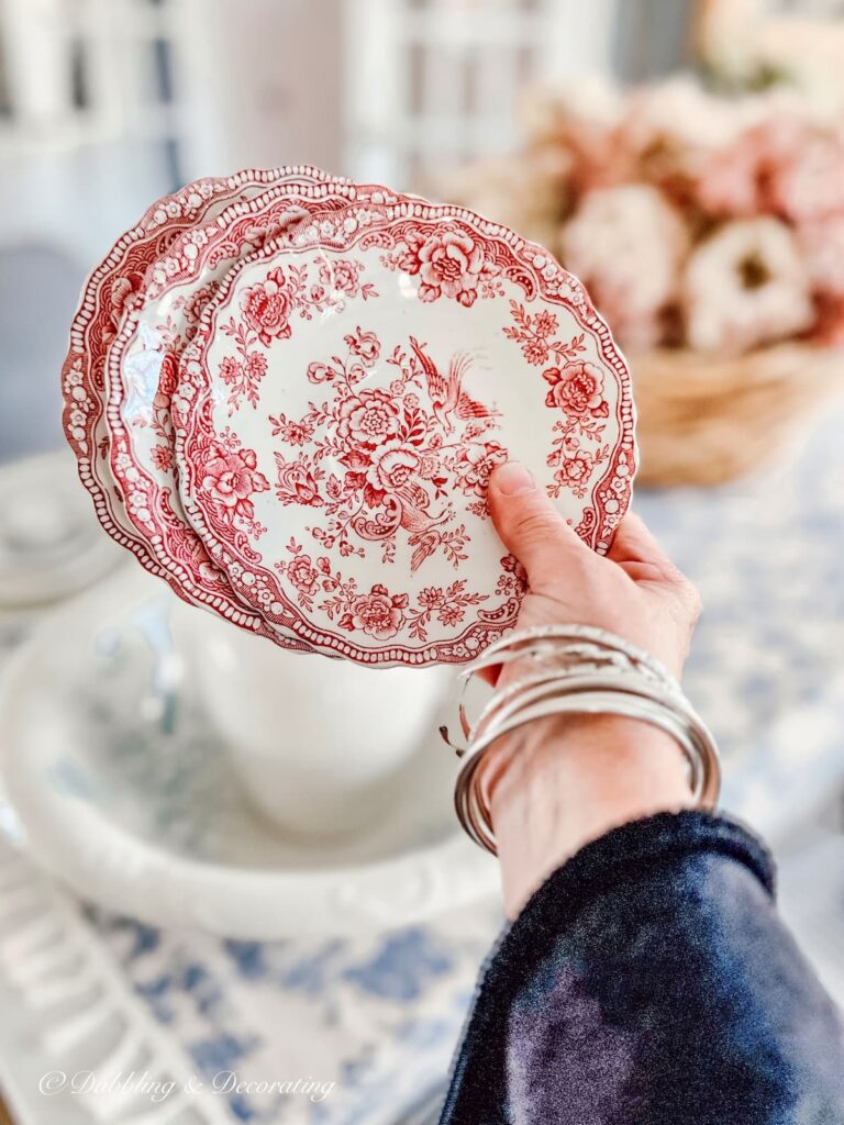 Three Red and White Antique Plates