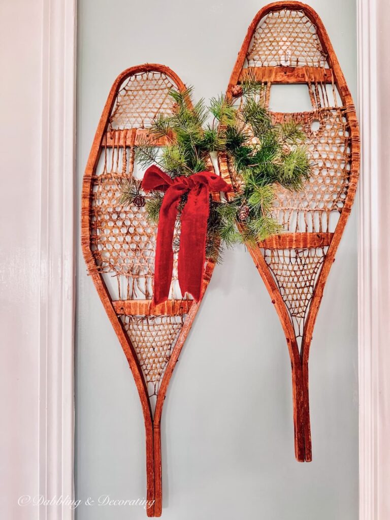Snowshoes with Red Ribbon and Wreath