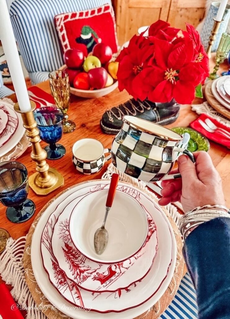 Table Setting with Courtly Check Mugs:  Cabin Decor