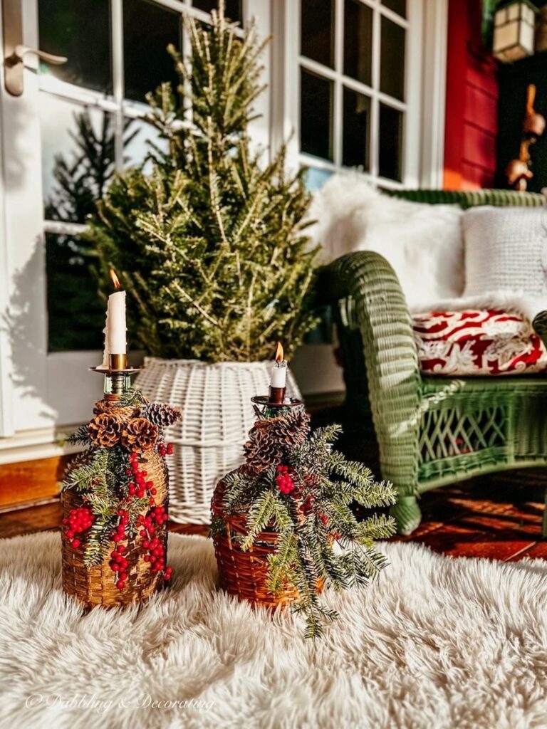 Demijohn Christmas Bottles on Porch