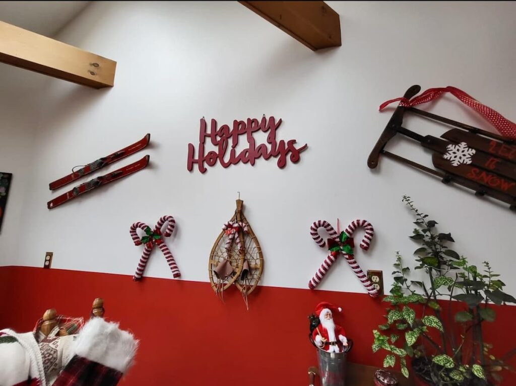 Snow Shoes in Christmas Room with Other Ski Lodge Decorations