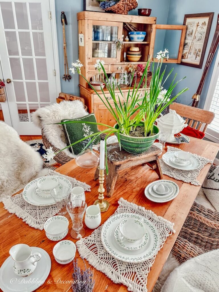 Vintage Finds on Table in Dining Room
