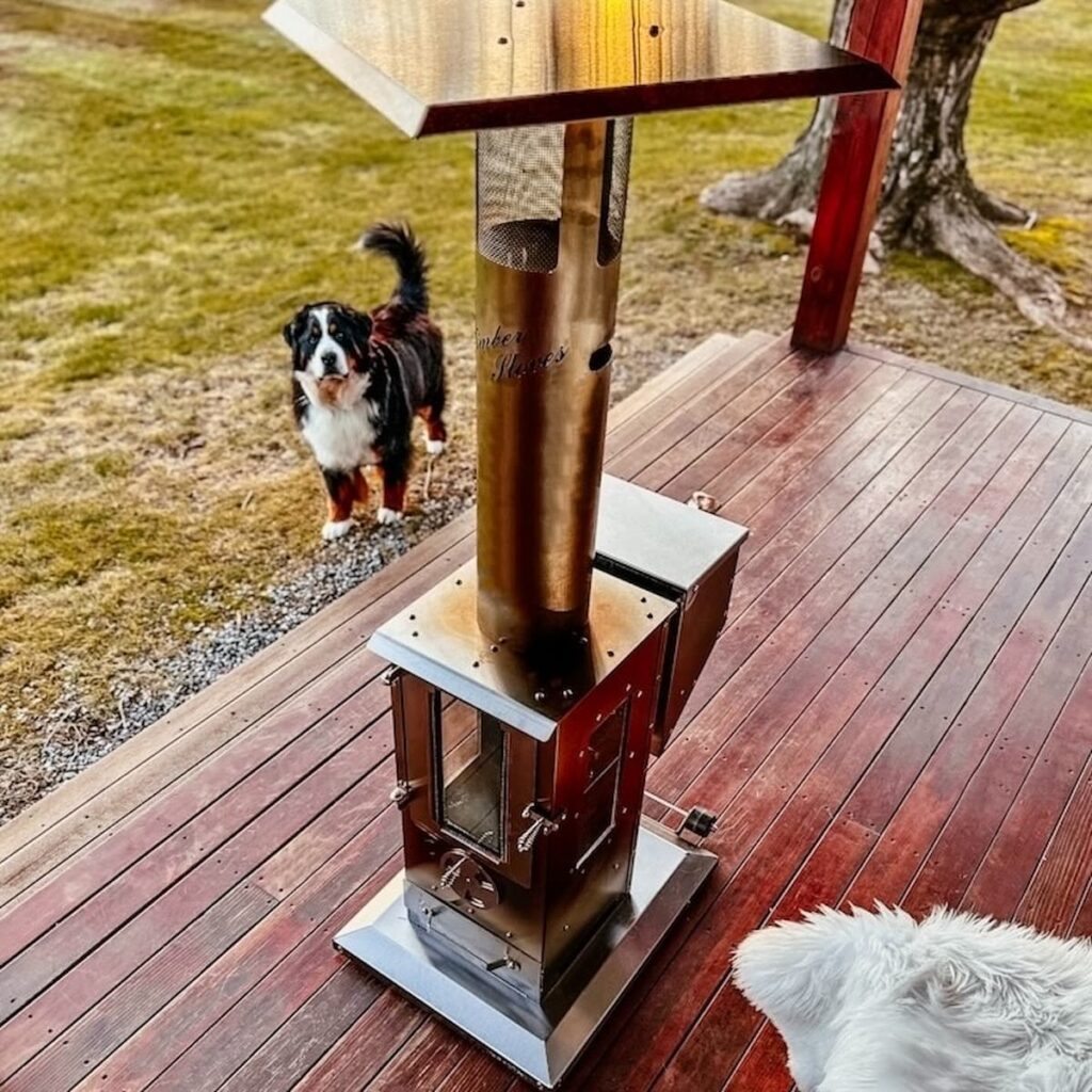 Wood Pellet Outdoor Heater Stove under Covered Porch