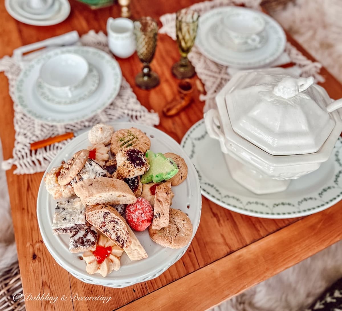 Cookies displayed on a Cake Plate with Royal Tara Table Setting