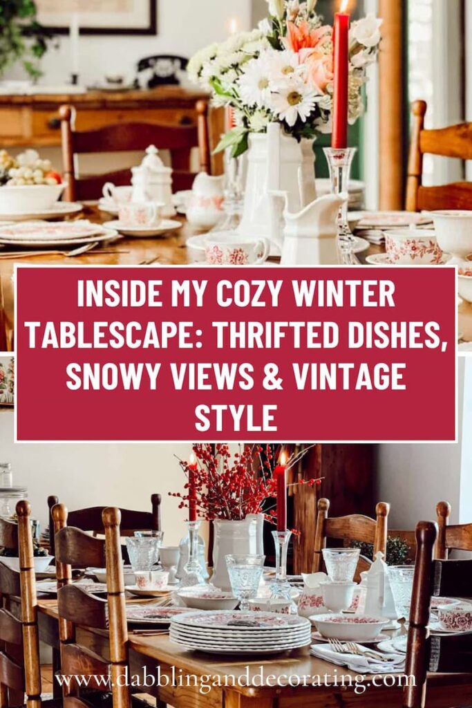 Inside My Cozy Winter Tablescape: Thrifted Dishes, Snowy Views & Vintage Style