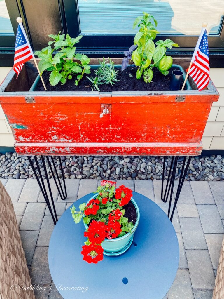 Vintage Red Decorated Garden Box