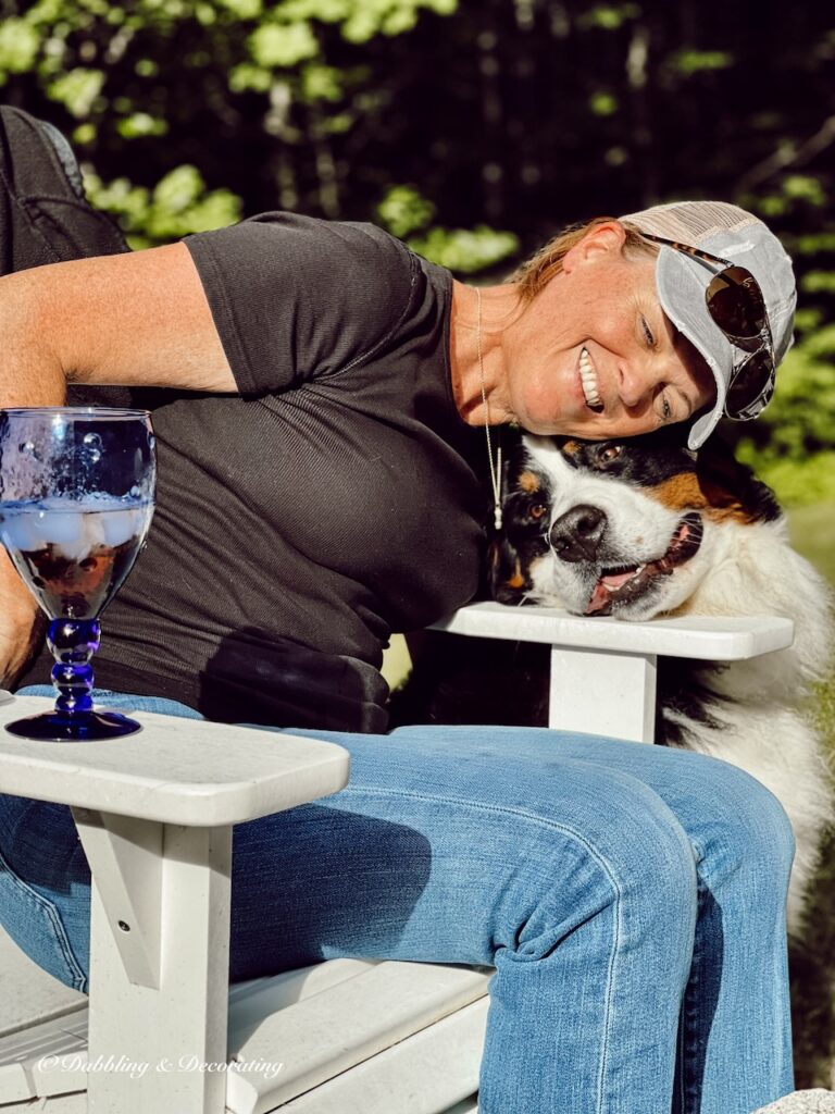 Woman with Berner in chair.