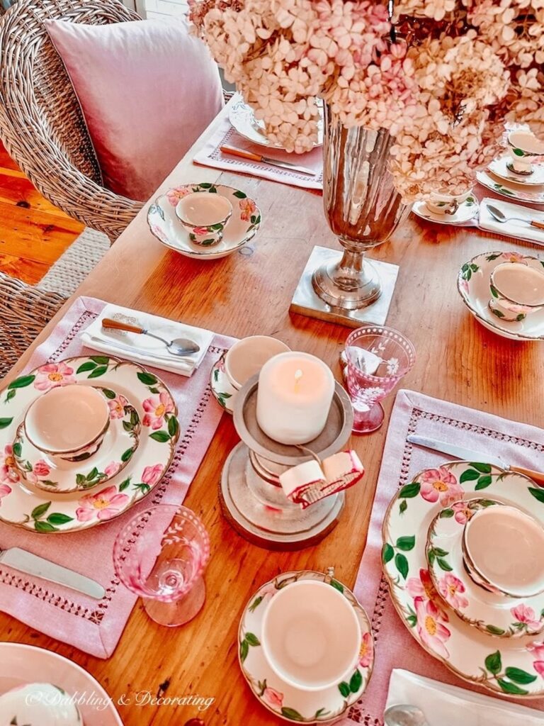 Galentine's Brunch Table Setting with Mauve Pillow