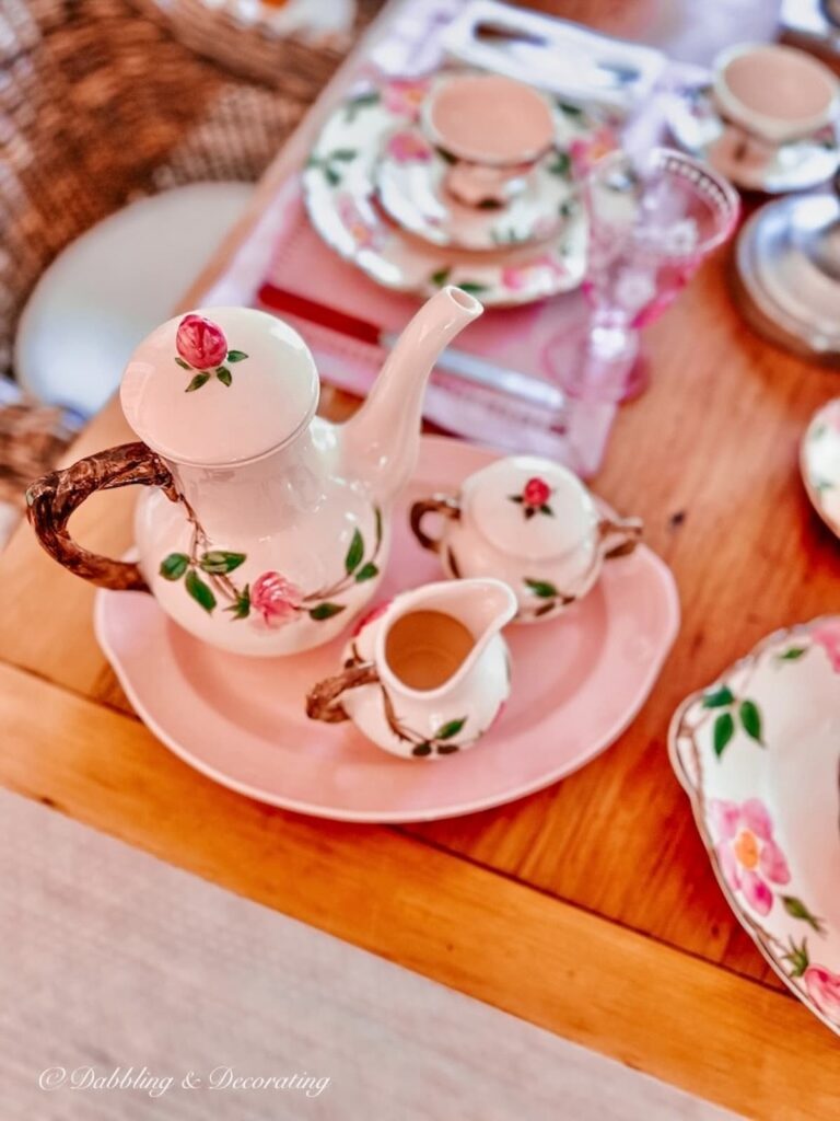 Vintage Desert Rose Tea Set on Table.