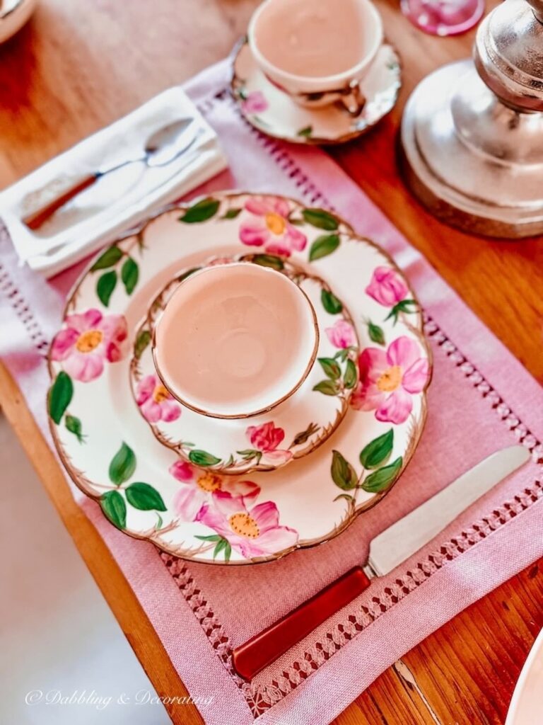 Vintage Desert Rose Table Setting for Galentine's Day Brunch