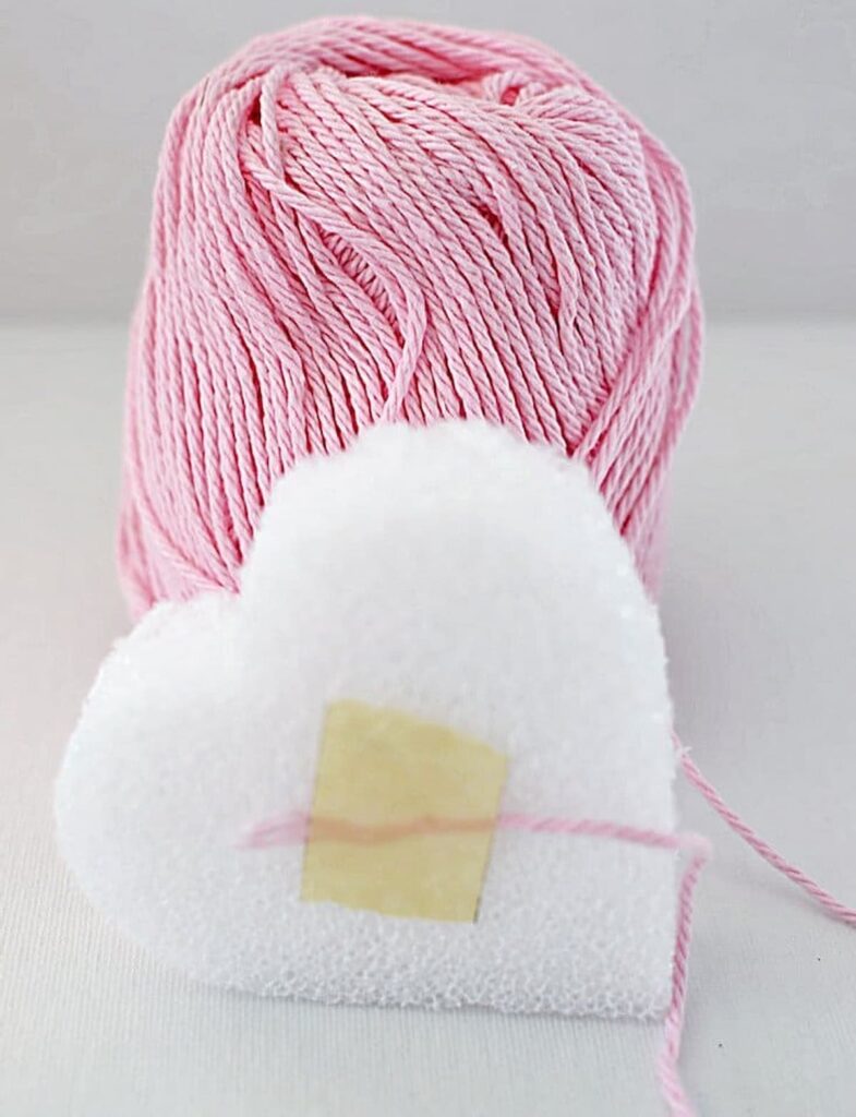 Pink Yarn with styrofoam heart