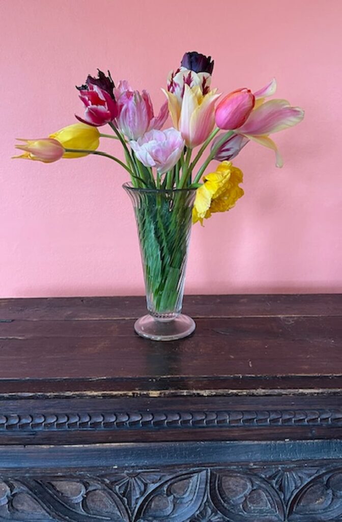 Colorful Tulip Arrangment in glass vase