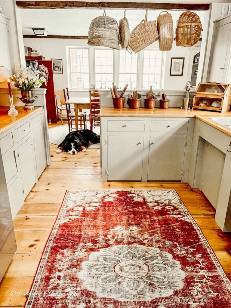 Vintage Turkish Rug in Red in Country Kitchen