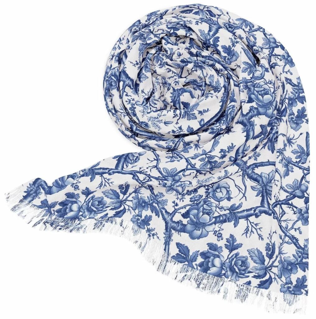 Blue and white woman's scarf for blue and white gifts under $50 for her.