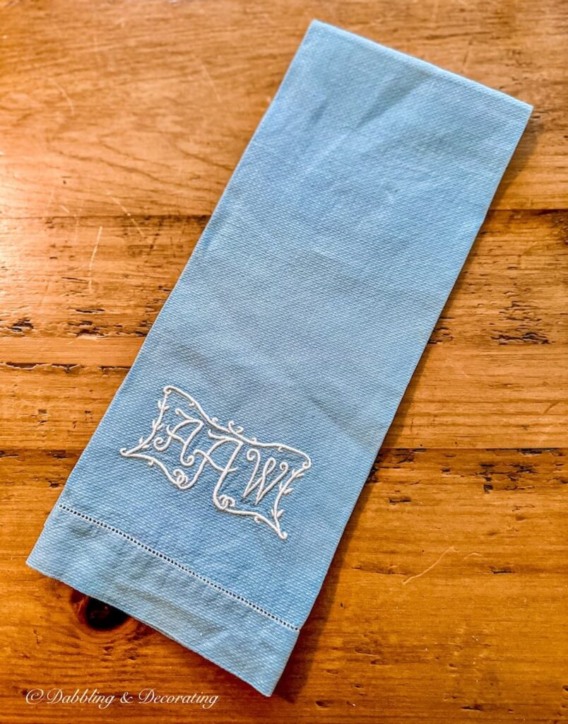Vintage Blue Linen Monogrammed Tea Towel