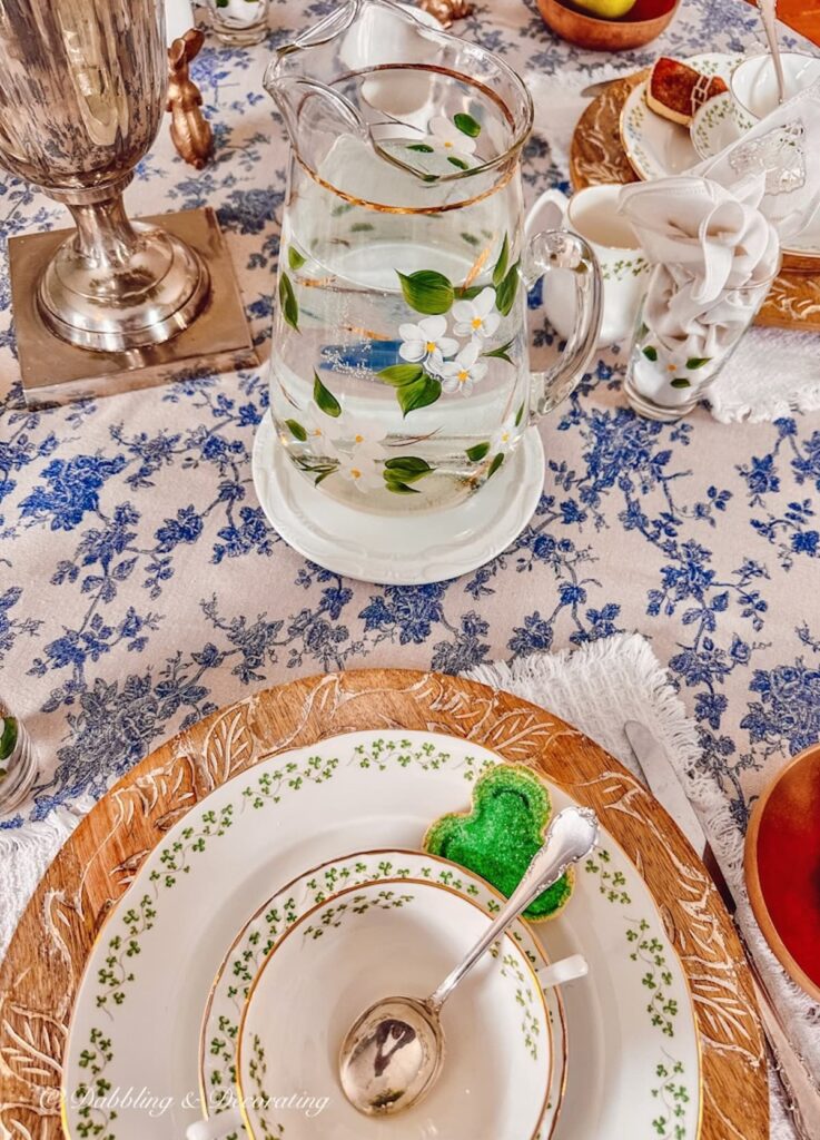 Vintage Lemonade Pitcher for St. Patrick's Day Tablescape