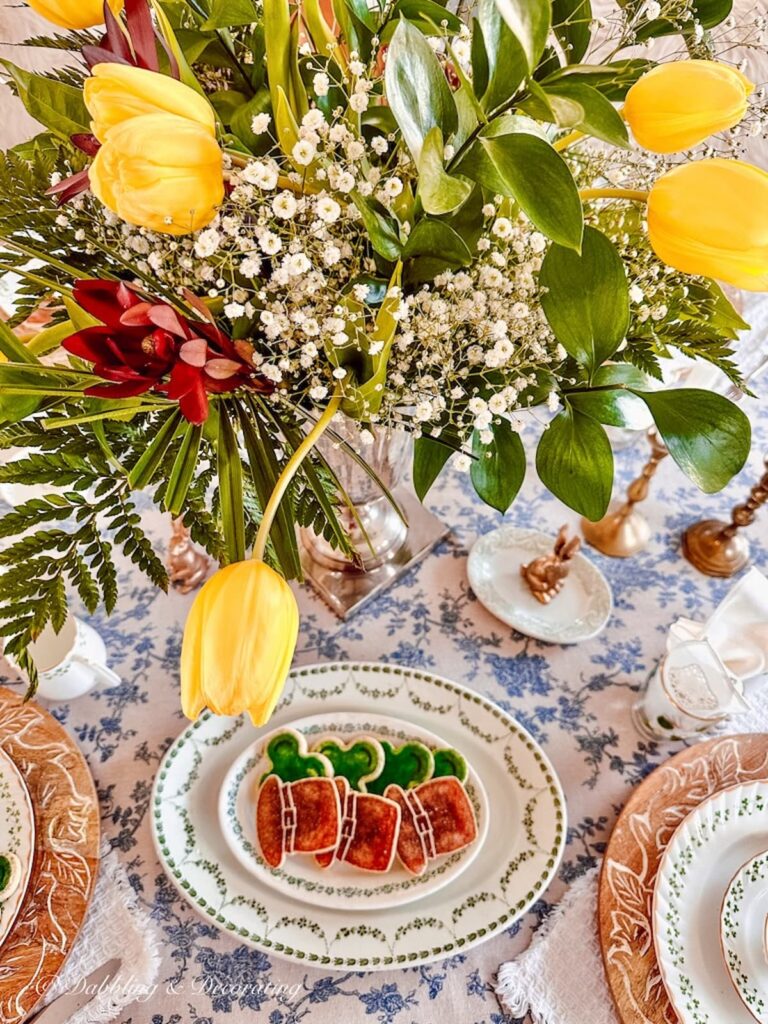 St. Patrick's Day Tablescape flower centerpiece