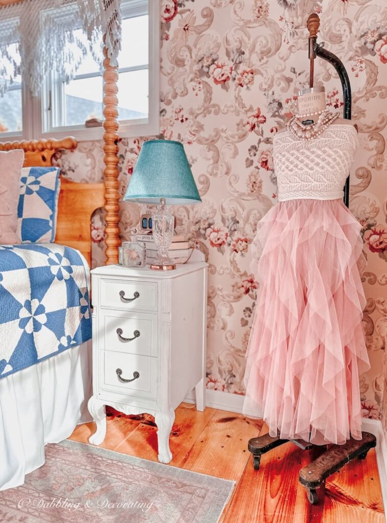 Pink Vintage Mannequin in vintage aesthetic bedroom