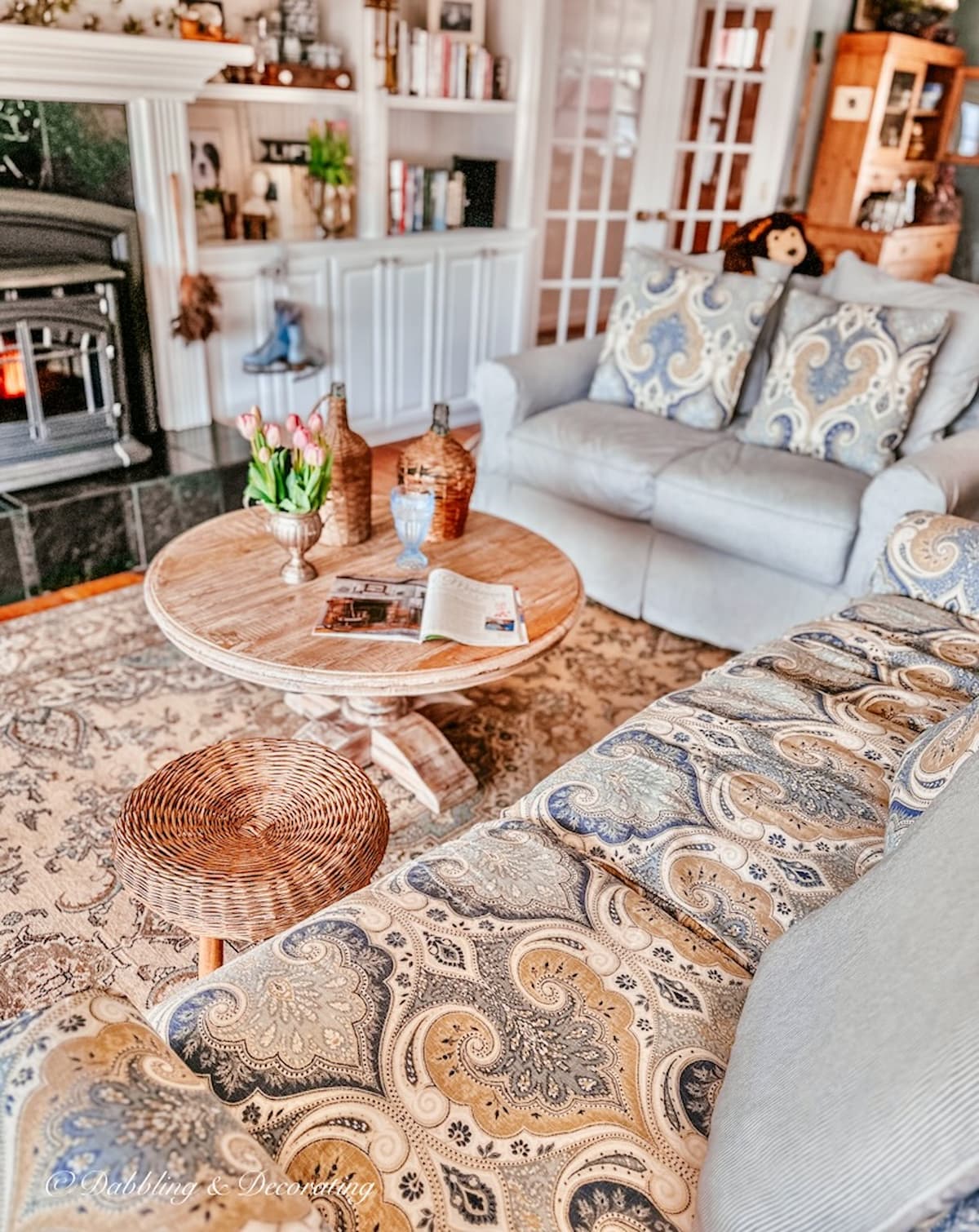 Living Room with vintage Turkish rug and Four Seasons Furniture.